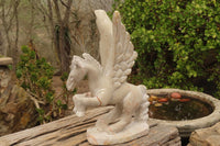 Polished White Marble Pegasus Carving x 1 From Zimbabwe