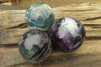 Polished Watermelon Fluorite Spheres x 3 From Uis, Namibia