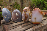 Polished Banded Agate Standing Free Forms x 4 From Madagascar