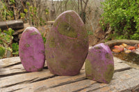 Polished Stichtite & Serpentine Standing Free Forms x 3 From Barberton, South Africa