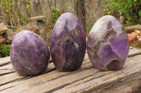 Polished Chevron Amethyst Standing Free Forms x 3 From Madagascar