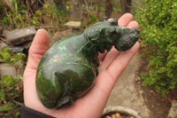 Polished Ruby Corundum In Verdite Hippo Carvings x 2 From Zimbabwe