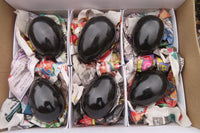 Polished Black Schorl Tourmaline Eggs x 6 From Madagascar