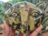 Polished Leopard Stone Cat Face Carvings x 3 From Zimbabwe