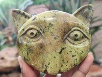 Polished Leopard Stone Cat Face Carvings x 3 From Zimbabwe