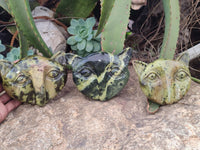 Polished Leopard Stone Cat Face Carvings x 3 From Zimbabwe