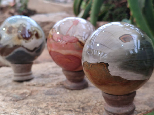 Polished Polychrome Jasper Spheres x 3 From Madagascar