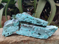 Natural Chrysocolla With Malachite Dolomite Specimens x 3 From Congo