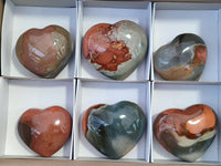 Polished Polychrome Jasper Hearts x 6 From Madagascar