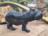 Polished Leopard Stone Hippo Carvings x 2 From Zimbabwe