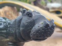 Polished Leopard Stone Hippo Carvings x 2 From Zimbabwe