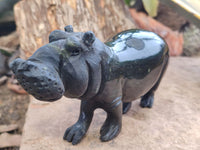 Polished Leopard Stone Hippo Carvings x 2 From Zimbabwe