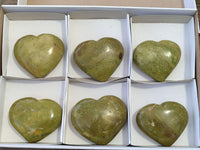 Polished Green Opal Hearts x 6 From Madagascar