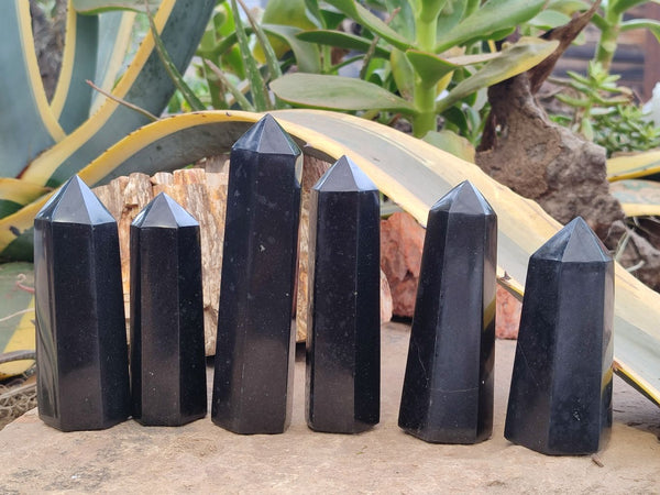 Polished Black Basalt Points x 6 From Madagascar