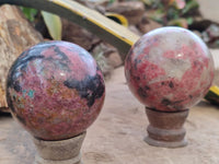 Polished Rhodonite Spheres x 2 From Zimbabwe