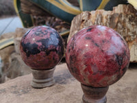 Polished Rhodonite Spheres x 2 From Zimbabwe