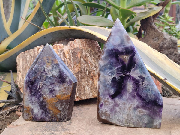 Polished Watermelon Fluorite Standing Free Forms x 2 From Namibia