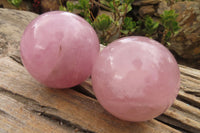 Polished Rose Quartz Spheres x 2 From Ambatondrazaka, Madagascar