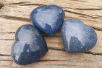 Polished Lazulite Hearts x 3 From Madagascar