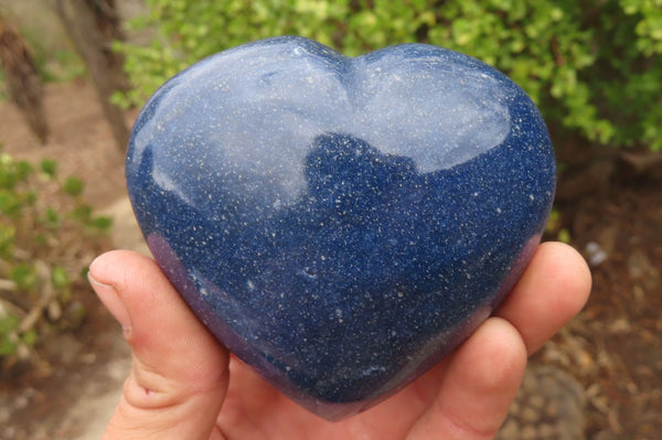 Polished Lazulite Hearts x 3 From Madagascar