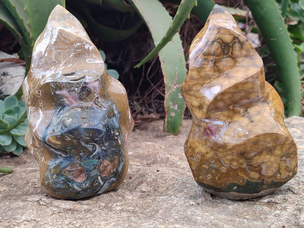 Polished Ocean Jasper Flames x 2 From Madagascar