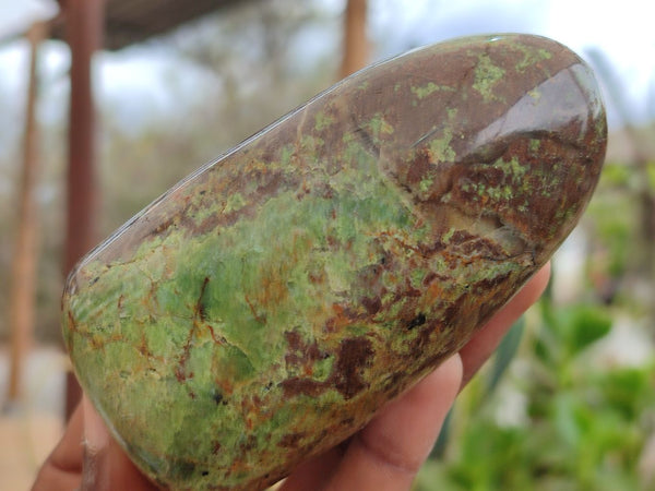 Polished Chrysoprase Standing Free Forms x 6 From Madagascar