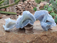 Natural Etched Blue Chalcedony Specimens x 3 From Malawi