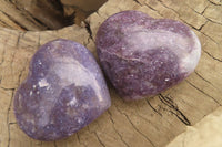 Polished Lepidolite Hearts with Rubellite Tourmaline Inclusions x 6 From Ambatondrazaka, Madagascar