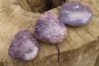 Polished Lepidolite Hearts with Rubellite Tourmaline Inclusions x 6 From Ambatondrazaka, Madagascar