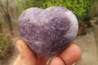 Polished Lepidolite Hearts with Rubellite Tourmaline Inclusions x 6 From Ambatondrazaka, Madagascar