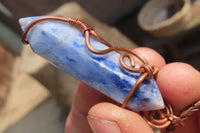 Polished Copper Wire Wrapped Sodalite Pendants x 6 From Namibia