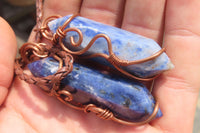 Polished Copper Wire Wrapped Sodalite Pendants x 6 From Namibia