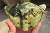 Polished Leopard Stone Cat Face Carvings x 3 From Zimbabwe