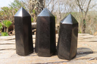 Polished Black Basalt Point-Prisms x 12 From Antsirabe, Madagascar