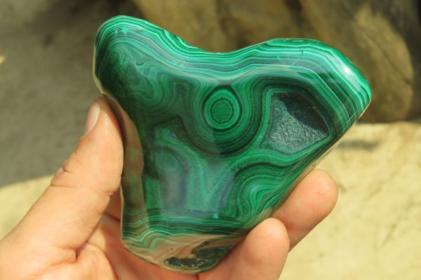 Polished Flower Banded Malachite Free Forms x 4 From Congo