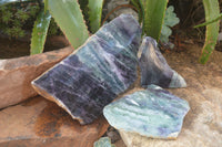 Polished Watermelon Fluorite Slices x 3 From Uis, Namibia