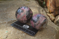 Polished Rhodonite Sphere-Balls x 4 From Ambindavato, Madagascar