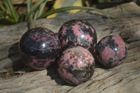 Polished Rhodonite Sphere-Balls x 4 From Ambindavato, Madagascar