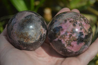 Polished Rhodonite Sphere-Balls x 4 From Ambindavato, Madagascar