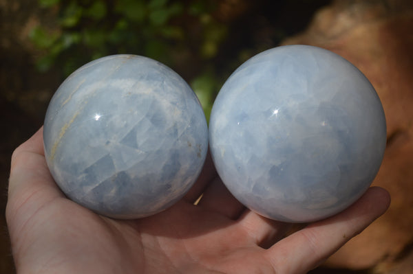 Polished Blue Calcite Sphere-Balls x 4 From Madagascar