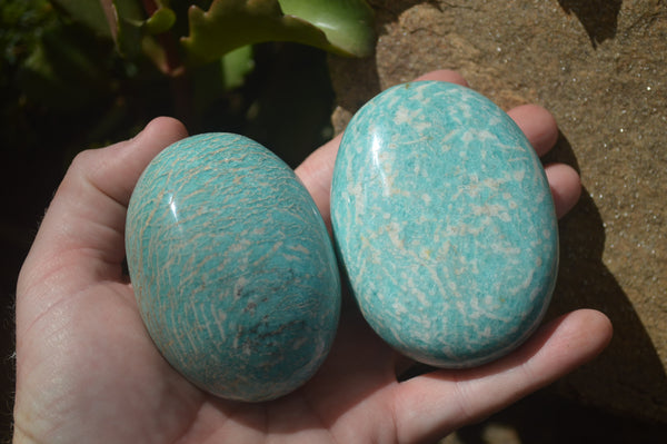 Polished Amazonite Palm Stones x 8 From Kobi, Zimbabwe