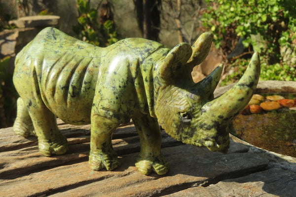 Polished Leopard Stone Rhino Carving x 1 From Zimbabwe