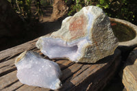 Natural Blue Lace Agate Geode Specimens x 2 From Nsanje, Malawi