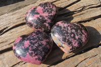 Polished Rhodonite Hearts x 3 From Ambindavato, Madagascar