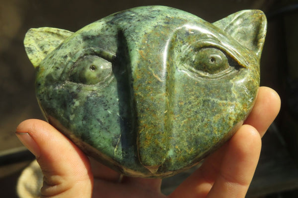 Polished Leopard Stone Cat Face Carvings x 3 From Zimbabwe