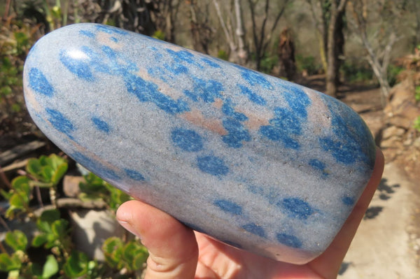 Polished Blue Spinel Spotted Quartz Standing Free Form x 1 From Madagascar