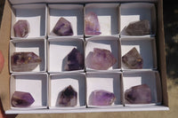 Polished Smokey Amethyst Window Quartz Crystals x 12 From Madagascar