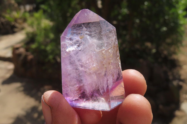 Polished Smokey Amethyst Window Quartz Crystals x 12 From Madagascar