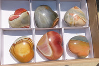 Polished Polychrome Jasper Hearts x 6 From Mahajanga, Madagascar