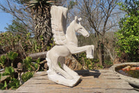 Polished White Marble Pegasus Carving x 1 From Zimbabwe